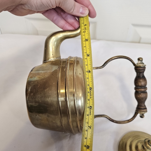 Vintage Brass Wood Teapot Decor Old World Aesthetic - Picture 2 of 9